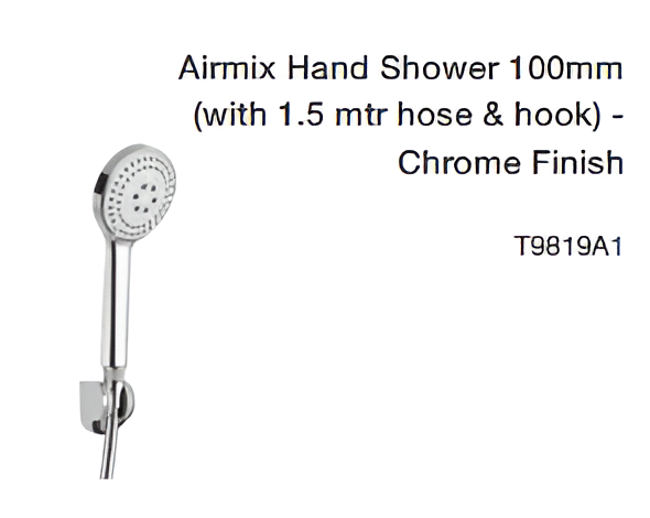 airmix hand shower 100mm (with 1.5 mtr hose & hook) chrome finish