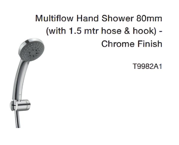 multiflow hand shower 80mm (with 1.5 mtr hose & hook) chrome finish