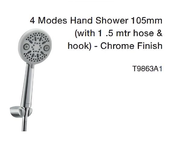 4 modes hand shower 105mm (with 1 .5 mtr hose & hook) chrome finish
